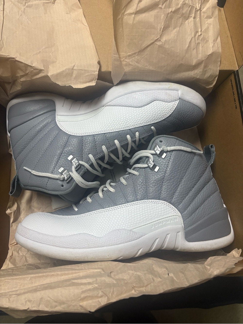 Jordan 12 High Top Sneakers in Gray and White